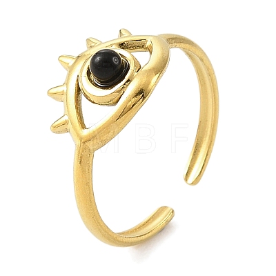 Natural Black Agate Finger Rings RJEW-F166-56G-1