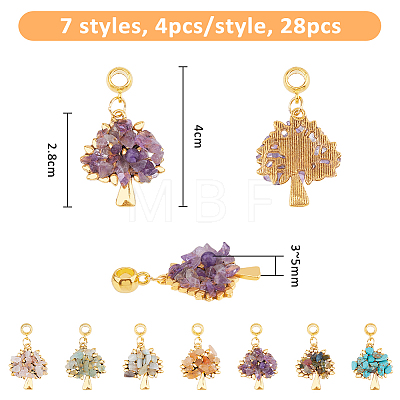 28Pcs 7 Styles Tibetan Style Alloy Gemstone Chip European Dangle Charms PALLOY-FH00009-1