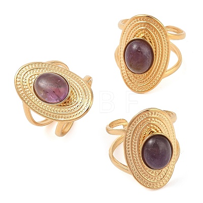 Oval Natural Amethyst Finger Rings RJEW-Z057-14G-03-1