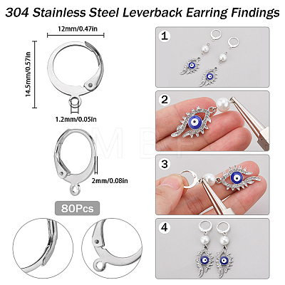 SUNNYCLUE 80Pcs 304 Stainless Steel Leverback Earring Findings STAS-SC0006-42-1