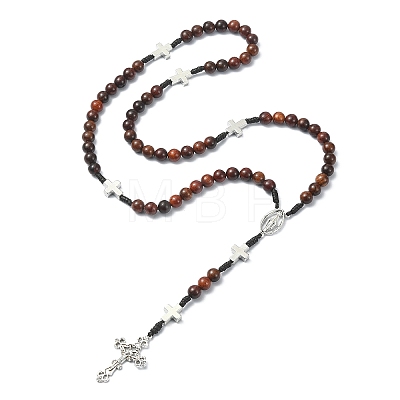 Wood Rosary Bead Necklaces NJEW-TA00081-1