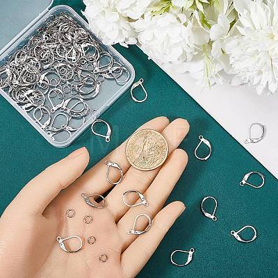 SOFPLATE 80Pcs 304 Stainless Steel Leverback Earring Findings STAS-SP0001-12-1