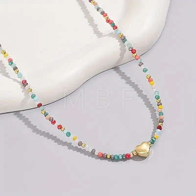 Bohemian 304 Stainless Steel Heart Faceted Colorful Glass Beaded Necklaces for Women JD8300-1