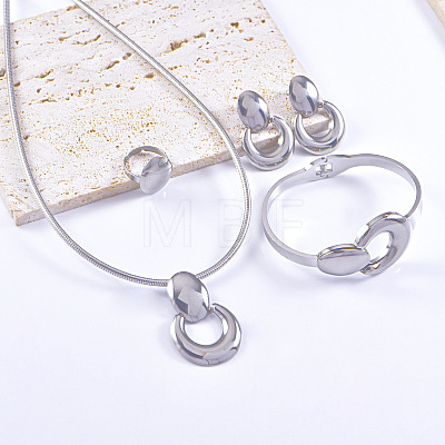 304 Stainless Steel Pendant Necklaces & Bangles & Stud Dangle Earrings & Rings Sets FS-WGED65A-01-1