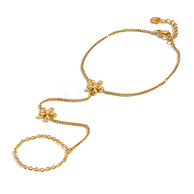 304 Stainless Steel Flower Hand Chain Ring Bracelets for Women NO1550-1