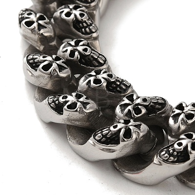 304 Stainless Steel Skull Cuban Link Chain Bracelets for Women Men BJEW-Q341-06E-AS-1