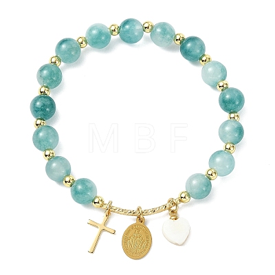Natural Flower Jade Round Beads Stretch Bracelets BJEW-JB14147-02-1