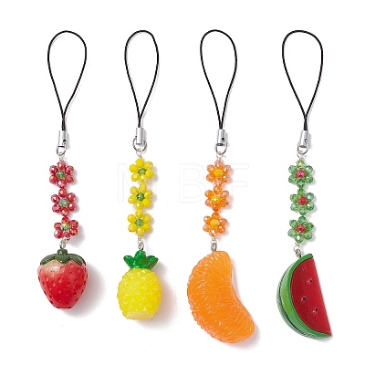 4Pcs Flower Glass & Resin Pendant Decorations HJEW-TA00439-1