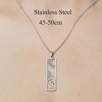 201 Stainless Steel Hollow Sun & Wave Pendant Necklace NJEW-OY001-89-1