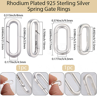 2Pcs 2 Styles 925 Sterling Silver Spring Gate Rings FIND-BBC0004-30-1