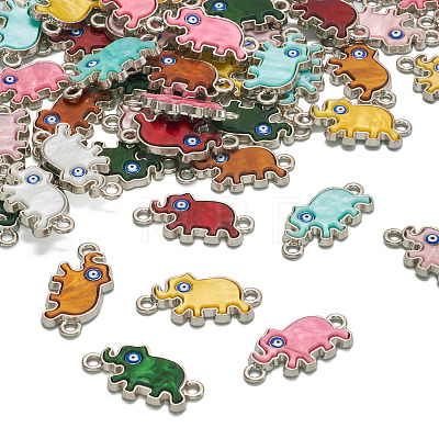 48Pcs 8 Colors Alloy Enamel Elephant Connector Charms ENAM-TA0001-80P-1