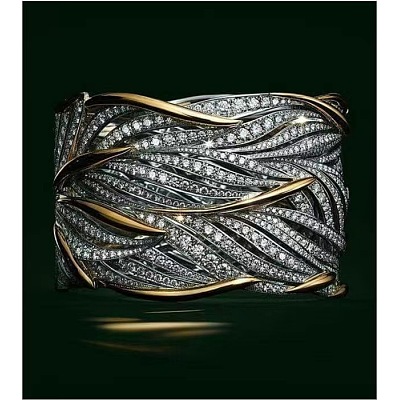 Criss Cross Alloy Crystal Rhinestone Wide Finger Rings FS-WGCE8BA-01-1