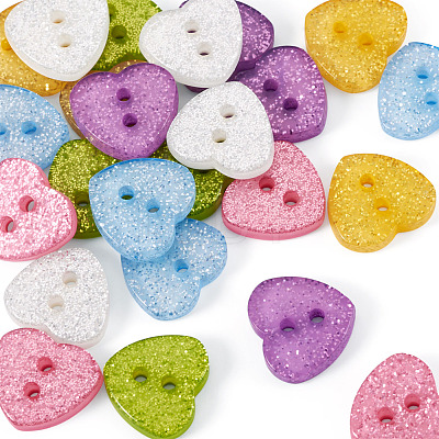 30Pcs 6 Colors Resin Buttons BUTT-TA0001-57-1