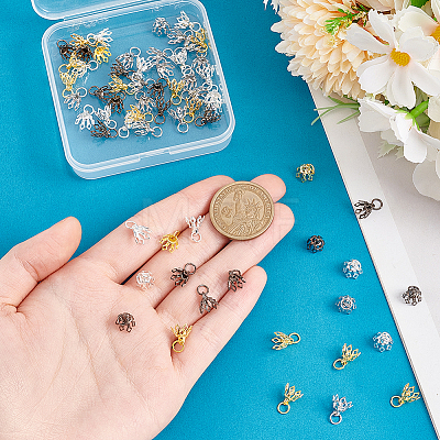 64Pcs 4 Colors Flower Rack Plating Brass Filigree Bead Cap Bails KK-UN0002-89-1