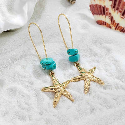 Alloy & Synthetic Turquoise Chip Hoop Earrings FS-WG5F607-01-1