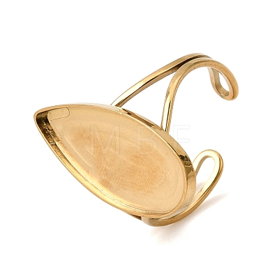 Teardrop 304 Stainless Steel Open Cuff Bangle Makings with Bezel Tray SA-CBABF3F-02G-07-1