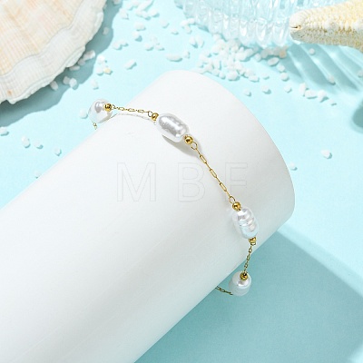 Oval ABS Plastic Pearl Beads Link Bracelets BJEW-JB14041-02-1