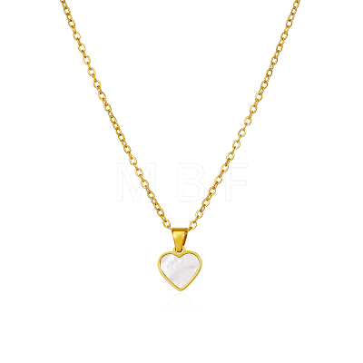 Natural White Shell 304 Stainless Steel Heart Pendant Necklaces for Women BL5235-2-1