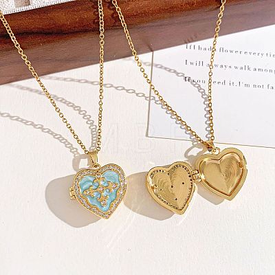 Brass Enamel Heart with Cross Photo Locket Pendant Necklaces for Women WG97D23-03-1