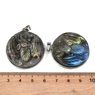 Natural Labradorite Carved Insect Pendants G-B085-07P-1