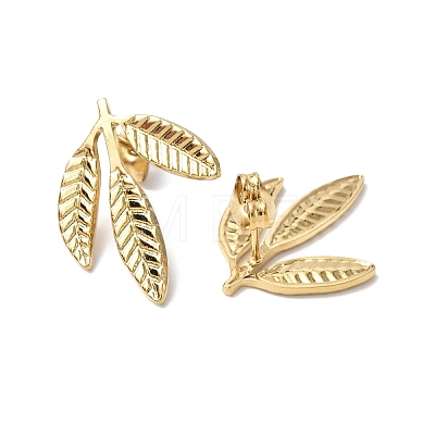 Ion Plating(IP) 304 Stainless Steel Leaf Stud Earrings for Women EJEW-F300-11G-1