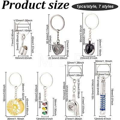 Olycraft 7Pcs 7 Style Alloy Keychains KEYC-OC0001-24-1