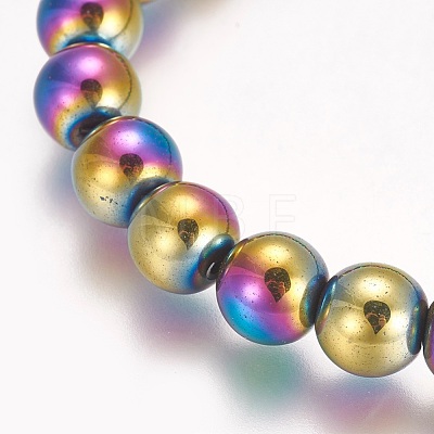 Electroplated Non-magnetic Synthetic Hematite Beaded Stretch Bracelet BJEW-P215-01-8mm-1