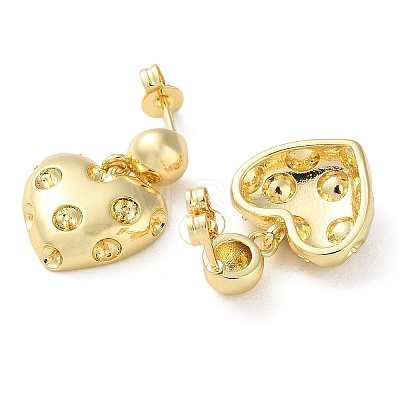 Heart Brass Stud Earrings Findings EJEW-A045-10G-1