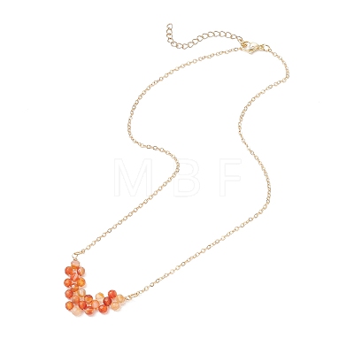 Natural Carnelian Faceted Round Beaded Arrow Pendant Brass Cable Chain Necklaces NJEW-TA00207-01-1
