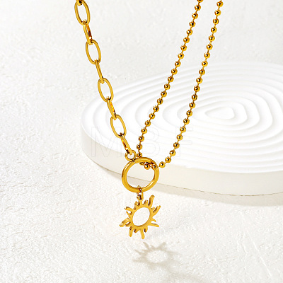304 Stainless Steel Sun Pendant Necklaces for Women WGEC704-02-1