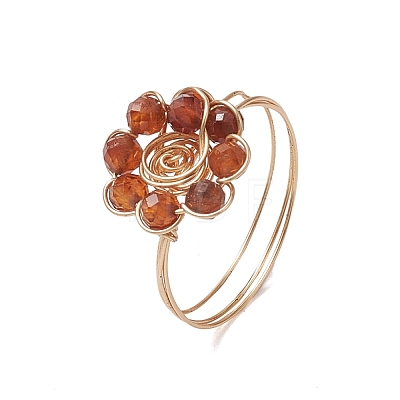 Flower Natural Gemstone Rings RJEW-JR00730-1