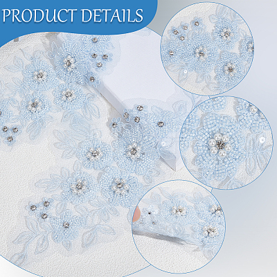 1Pair Flower Shape Polyester & Sequin Embroidery Cloth Iron On Patches DIY-CY0003-82A-1