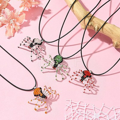 Braided Glass Seed Bead Spider Pendant Necklaces NJEW-MZ00036-1