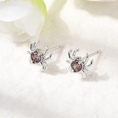 Spider Brass Micro Pave Cubic Zirconia Stud Earrings EJEW-L306-04P-02-1