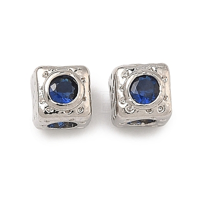 Cube Brass Micro Pave Cubic Zirconia Beads KK-B170-03P-1