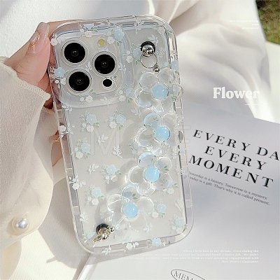 3D Blue Flower Wrist Phone Chain TPU Plastic Mobile Phone Cover PW-WGE7AC1-22-1