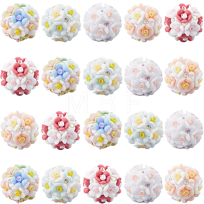 20Pcs 5 Colors Luminous Polymer Clay Rhinestone Flower Beads RESI-SC0005-56-1