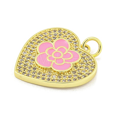 Rack Plating Heart with Flower Brass Micro Pave Clear Cubic Zirconia KK-Z053-23G-02-1