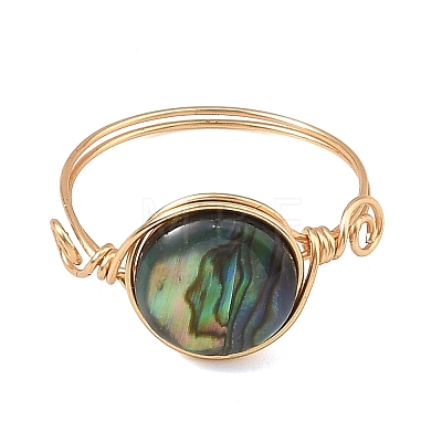3Pcs Natural Paua Shell with Copper Wire Finger Rings for Women RJEW-JR01112-1