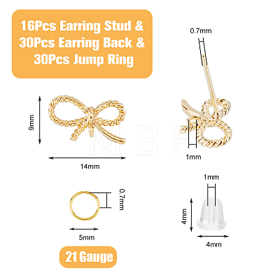 DICOSMETIC 16Pcs Bowknot Brass Stud Earrings DIY-DC0002-19-1