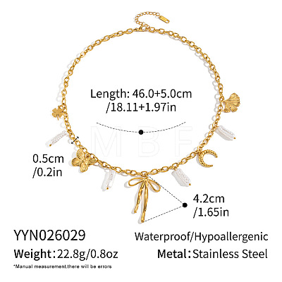 Summer Beach 304 Stainless Steel Bowknot Clover Pendant Necklaces with Imitation Keshi Pearl Tassel for Women LH7473-1