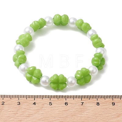 Clover Acrylic & Imitated Pearl Beaded Stretch Bracelets for Girl BJEW-JB13537-1