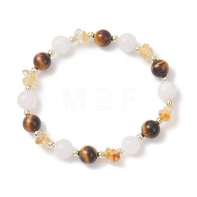 Natural Citrine & Tiger Eye & White Jade Beads Stretch Bracelets for Women BJEW-JB13186-1