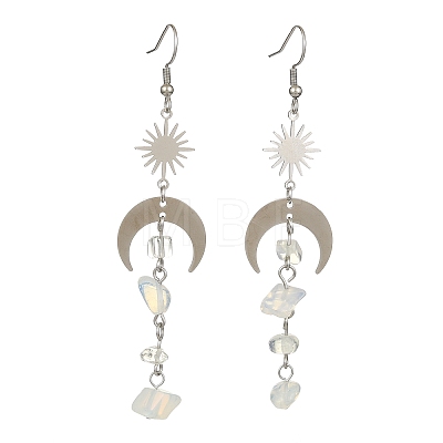 Opalite Chips Tassel Dangle Earrings EJEW-TA00260-01-1