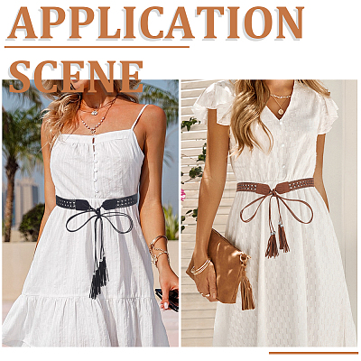 2Pcs 2 Colors Bohemian Imitation Leather Tassel Wrap Chain Belts AJEW-CL0003-47B-1