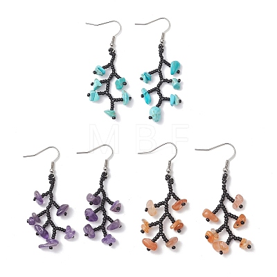 3 Pairs 316 Surgical Stainless Steel Glass Seed Beads Chip Dangle Earrings EJEW-TA00774-1