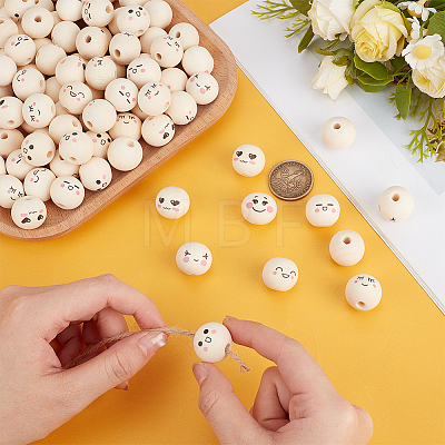 120Pcs 6 Styles Printed Wood European Beads WOOD-OC0004-44-1