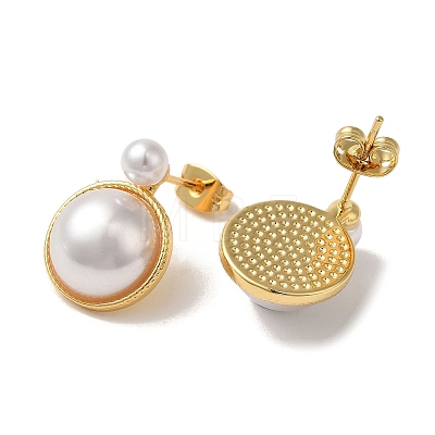 Rack Plating Brass with ABS Plastic Pearl Stud Earrings for Women EJEW-G403-06G-1