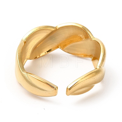 Ion Plating(IP) 304 Stainless Steel Twist Rope Shape Open Cuff Ring for Women RJEW-E063-06G-1