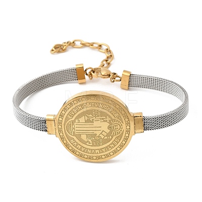 304 Stainless Steel Saint Benedict Bangles for Women BJEW-K295-01A-GP-1